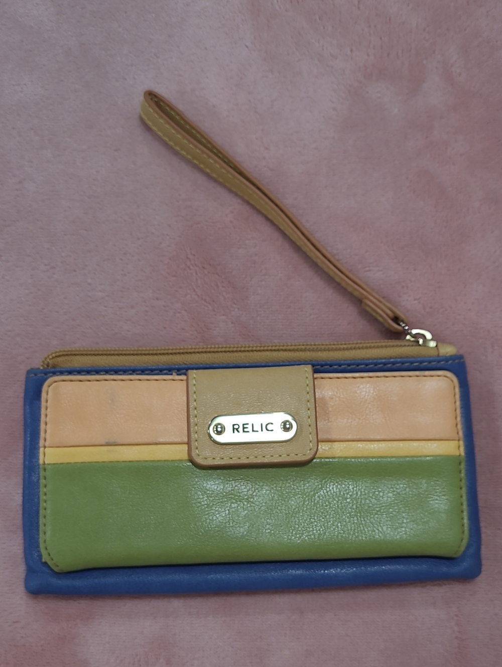 Relic Colorblock Wristlet in Blue, Green & Tan